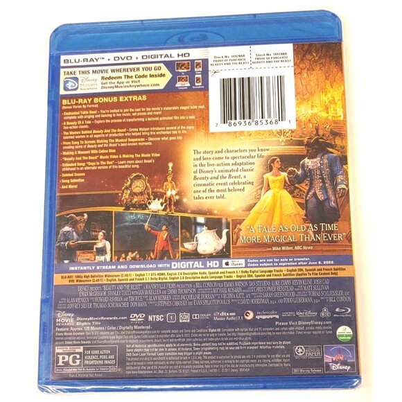 Disney Beauty And The Beast Blu-Ray DVD Digital High Definition Combo Pack 2017 - Picture 2 of 2
